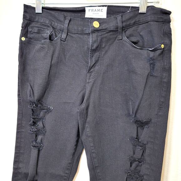 Frame Le Skinny de Jeanne Black Jeans 30 Distressed Skinny Goth Grunge Punk - Picture 1 of 9